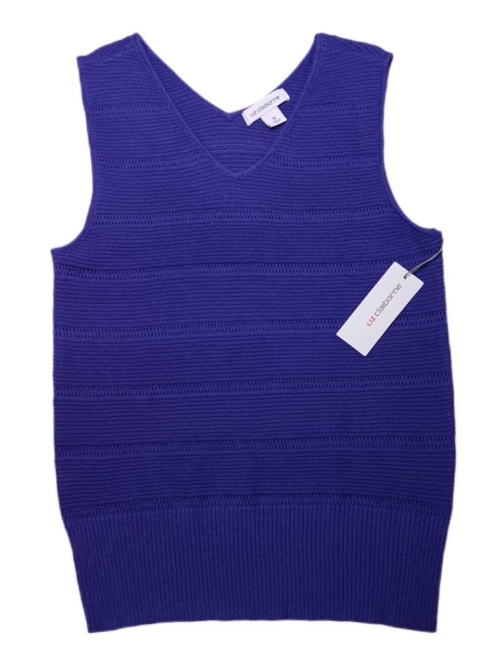 Liz Claiborne Womens Size Medium Tank Top Knie V-Neck Purple Ribbed Shirt